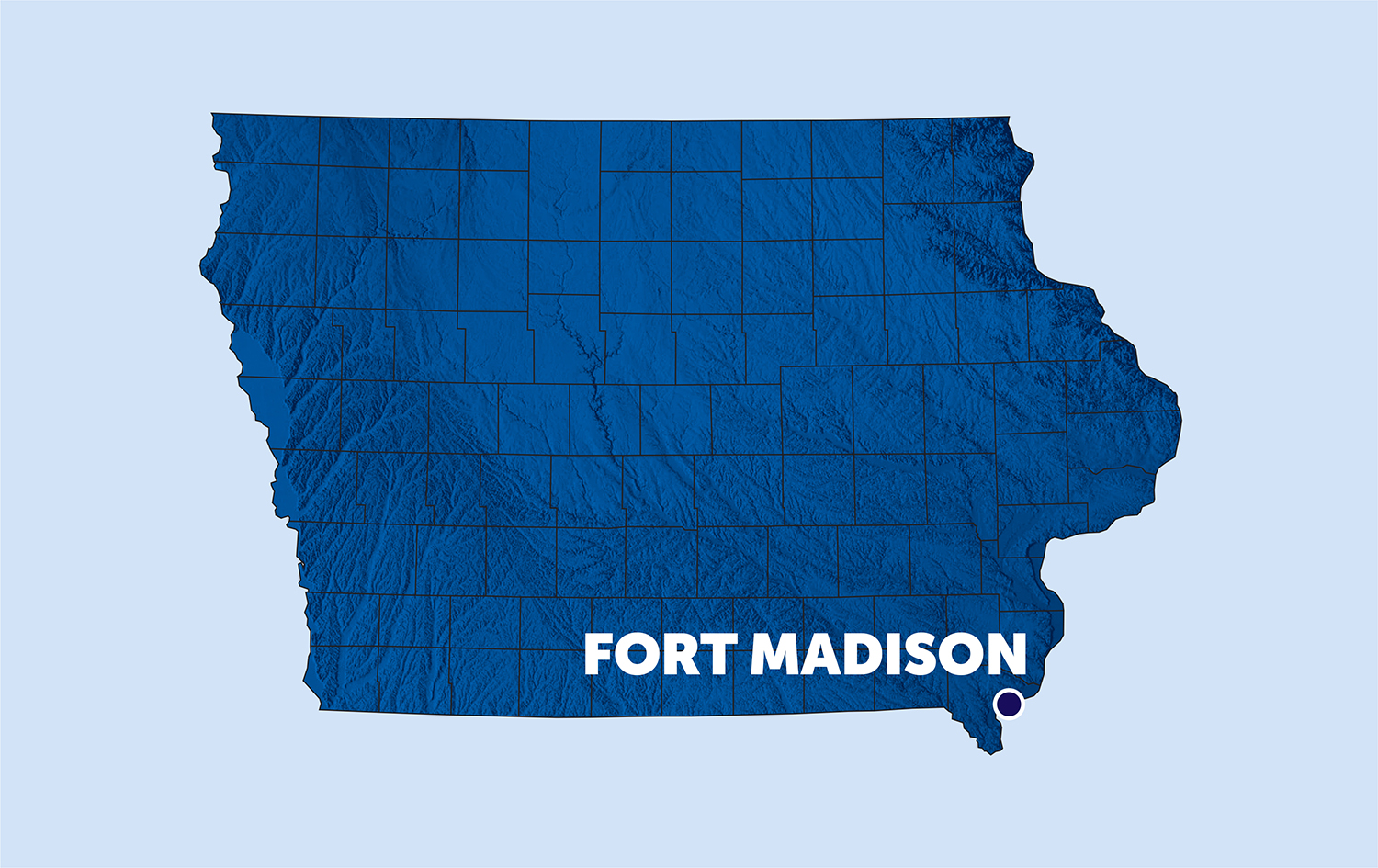 map of iowa with a pinpoint on fort madison