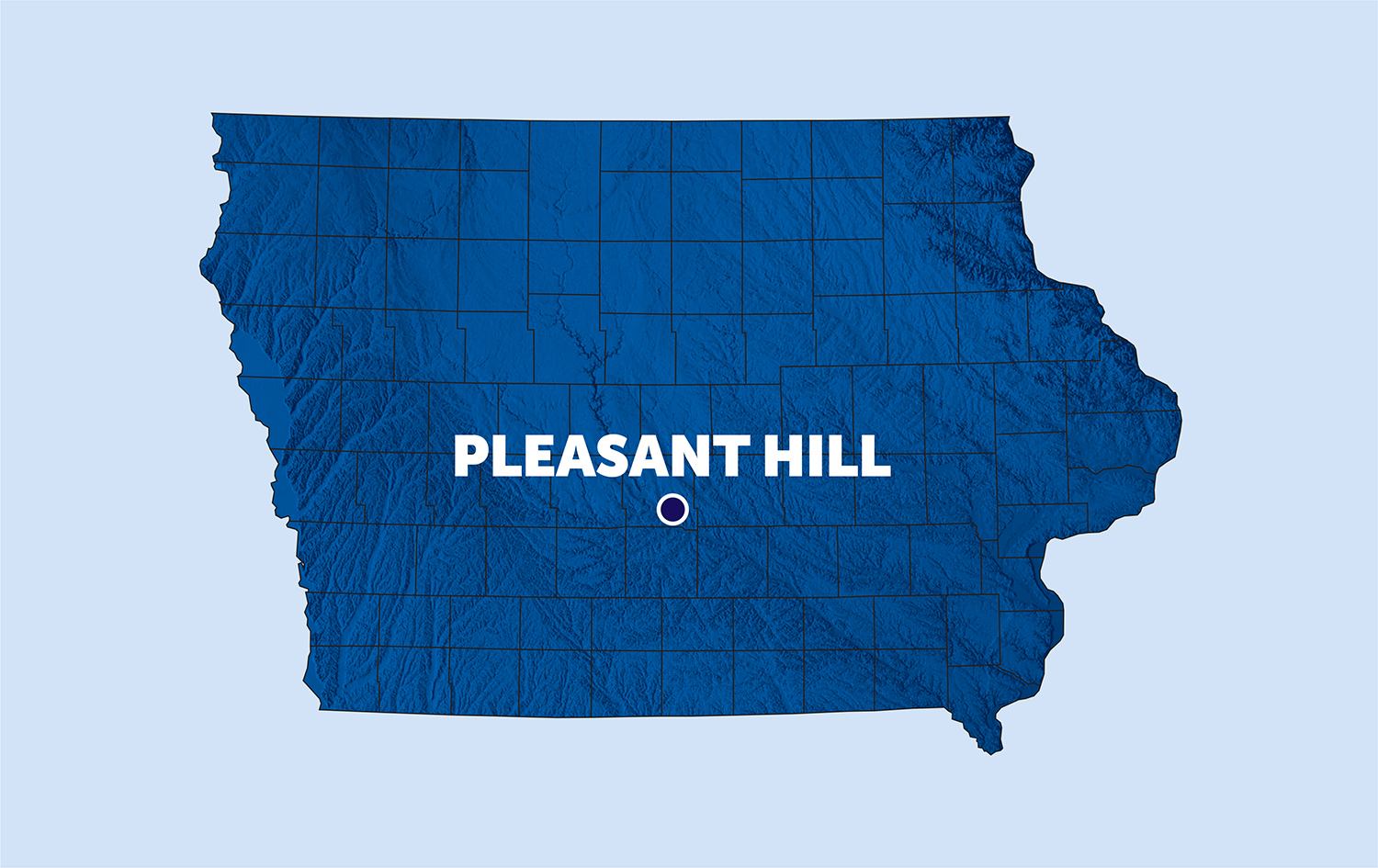 map of iowa with a pinpoint on pleasant hill